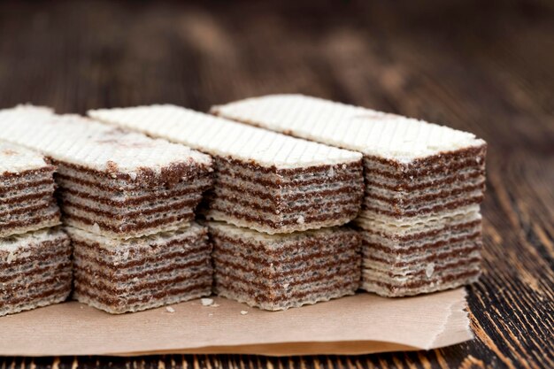 Waffles de trigo con relleno de chocolate