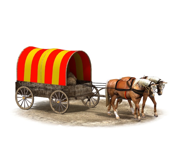 wagon colonists horse wagon renderização 3D ilustração 3D