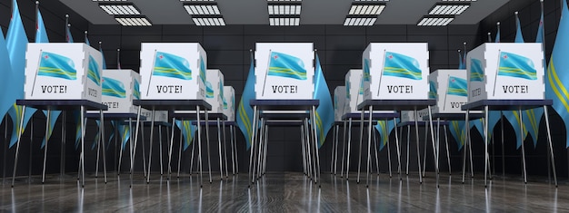Wahllokal in Aruba mit vielen Wahlkabinen, Wahlkonzept 3D-Illustration