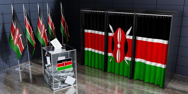 Wahllokale und Stimmzellen in Kenia Wahlkonzept 3D-Illustration