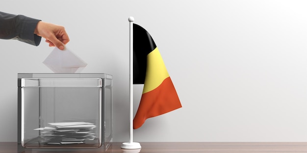 Wahlurne und eine kleine belgische Flagge 3D-Darstellung