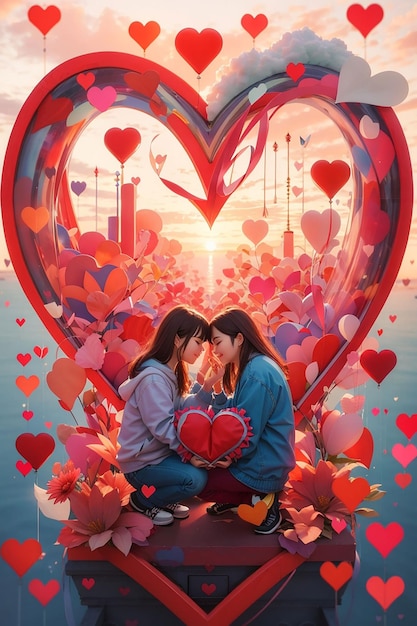 wahre Liebe, roter Herzhintergrund, generativ von Ai 02