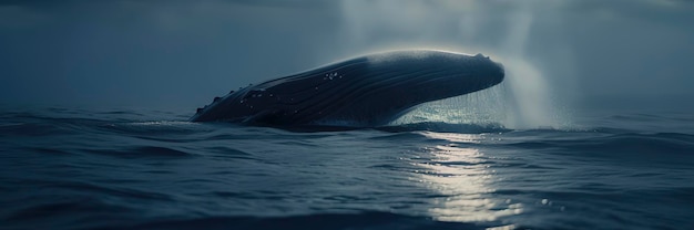 Wal, der in seiner ozeanischen Umgebung gefangen wurde und seine Größe zur Schau stellt