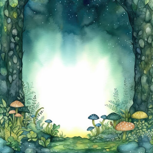 Wald-Fantasie-Hintergrund im Aquarell-Stil
