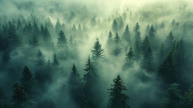 Wald im Nebel von oben Hintergrund