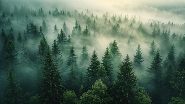 Wald im Nebel von oben Hintergrund