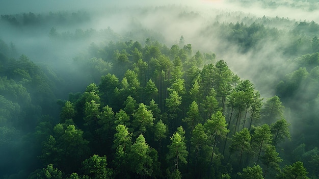 Wald im Nebel von oben Hintergrund