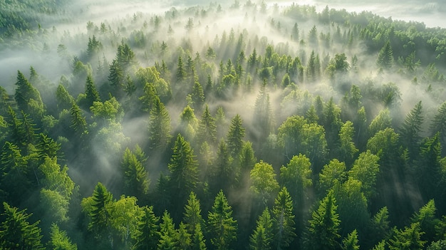 Wald im Nebel von oben Hintergrund