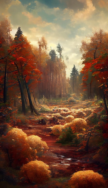 Wald in der geometrischen Illustration der schönen Landschaft des Herbstes