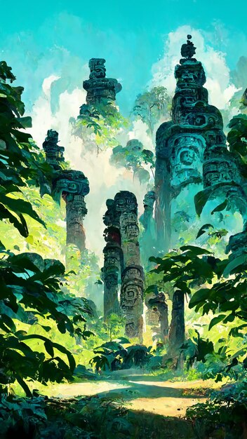 Wald Maya-Stil alte Kultur 3D-Illustration