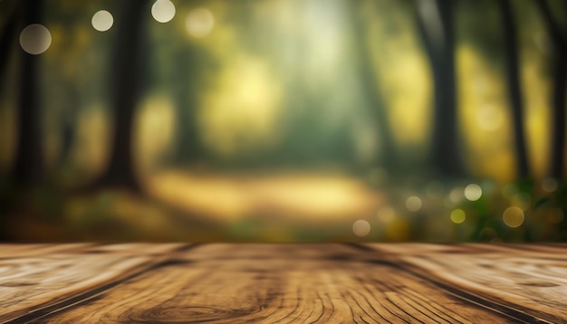 Wald, Natur - leerer Holztisch für Produktpräsentation und Bokeh-Hintergrund, Platz für Text