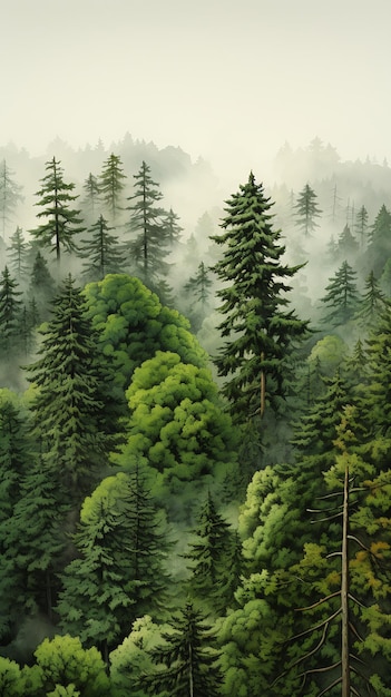 Wald viele Bäume Nebel Illustration erstaunliche Grafiken Oregon Volumetrie Streuung Hemlocktanne Prinzessin