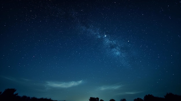 Wald vor dem Nachthimmel oder Sternenfeld bei Nacht Hintergrund von Silhouetten von Bäumen generative KI