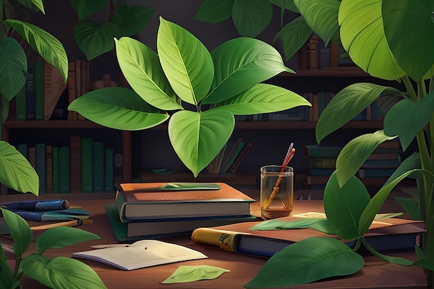 Waldblattfederstift neben leerem Buch, schöne Umgebung