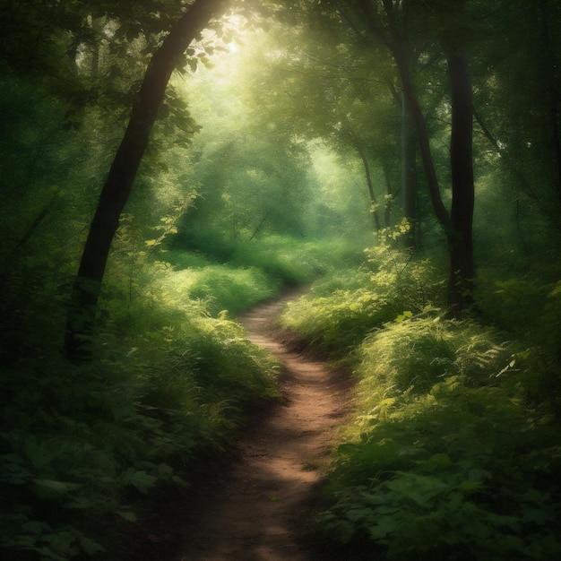 Waldblattweg Holz Sommerweg grüner Baum Naturlandschaft Generative KI