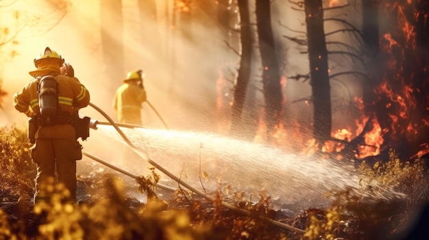 Waldbrände verwüsten Wälder und verursachen ökologische Schäden und den Verlust wertvoller Lebensräume. Feuerwehrleute bekämpfen Waldbrände und schützen Ökosysteme vor weiterer Zerstörung. Textfreiraum-Banner