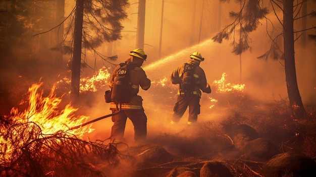 Waldbrände werden von Feuerwehrleuten gelöscht. KI ERZEUGT