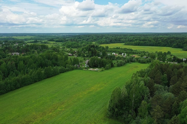 Walddraufsicht, Landschaftspanoramablick auf den Sommerwald mit Quadrocopter-Luftbild