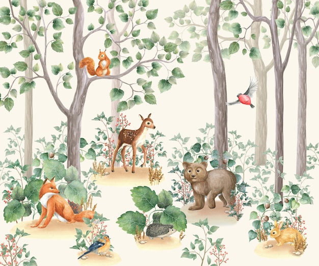 Waldgeschichten Aquarell Illustration Wallpaper