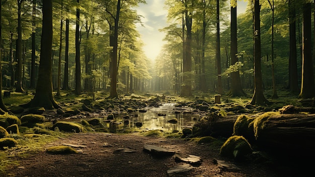 Waldlandschaft Hintergrund grüner Wald realistisches Foto