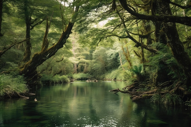 Waldoase, durch die ein ruhiger Fluss fließt