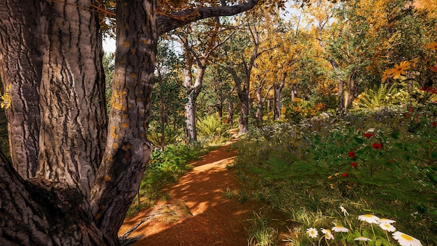 Waldumgebung im Herbst 3D-Rendering