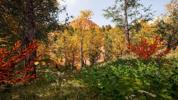 Waldumgebung im Herbst 3D-Rendering