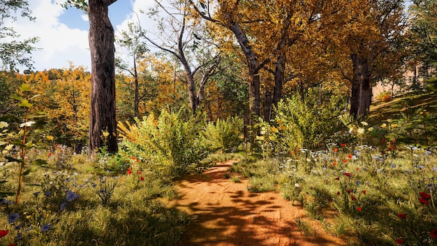Waldumgebung im Herbst 3D-Rendering