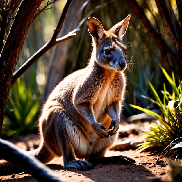 El wallaby es un animal silvestre que vive en la naturaleza y forma parte del ecosistema.
