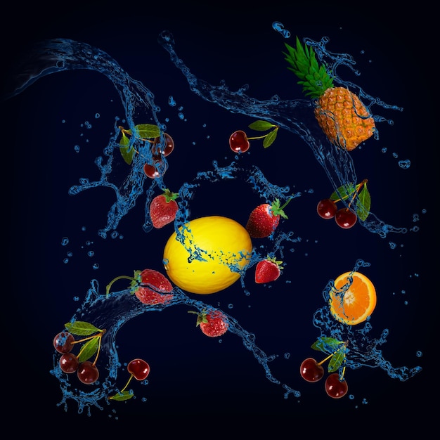 Wallpaper Panorama mit Früchten in der Wassermelone Erdbeere Kirsche Ananas Orange der Hauptbestandteil der Ernährung