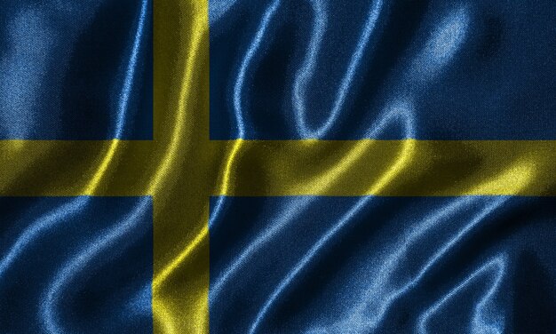 Wallpaper von Schweden Flagge und wehende Flagge von Stoff.