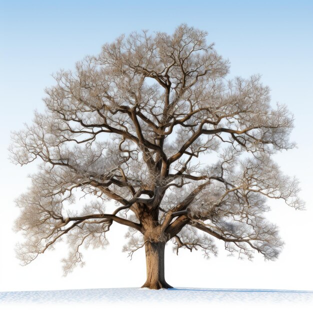 Foto walnussbaum bedeckt mit frost und schnee isoliert auf weißem hintergrund