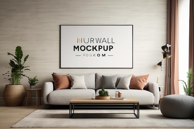 Wand-Mockup-PSD in einem modernen Wohnzimmer
