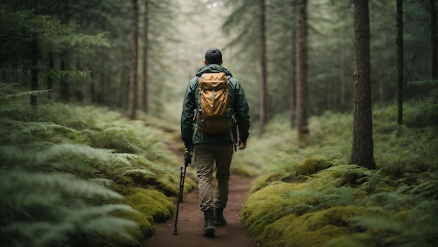 Wanderausrüstung beim Wandern im Wald