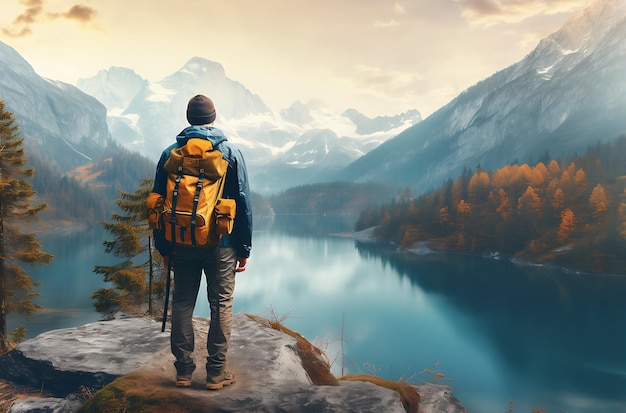 Wanderer beim Bergwandern genießen die Aussicht Generative KI