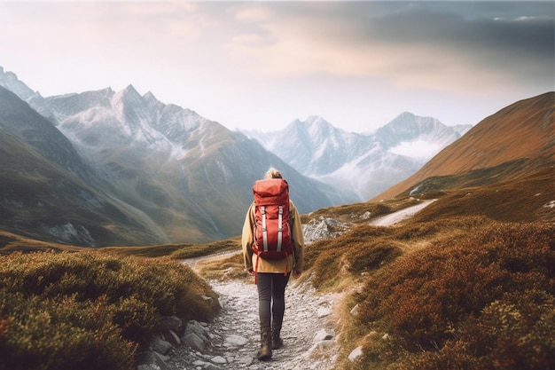 Wanderer geht in die Berge