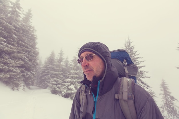 Wanderer im Winterwald