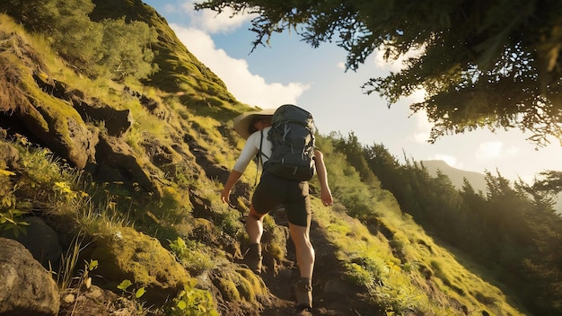 Wanderer in den Bergen, Naturwanderung auf den Hügeln