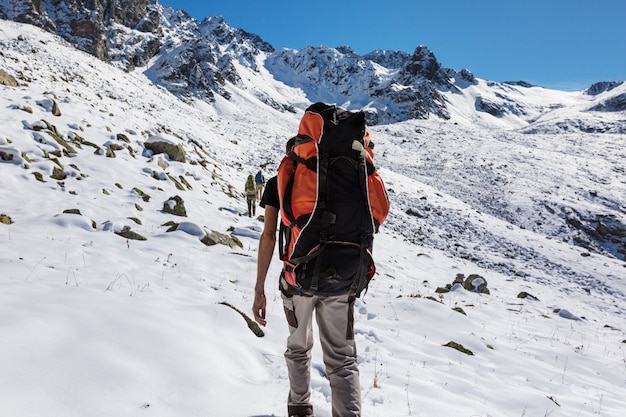 Wanderer in den Winterbergen