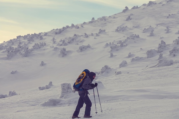 Wanderer mit Schneeschuhen im Winter