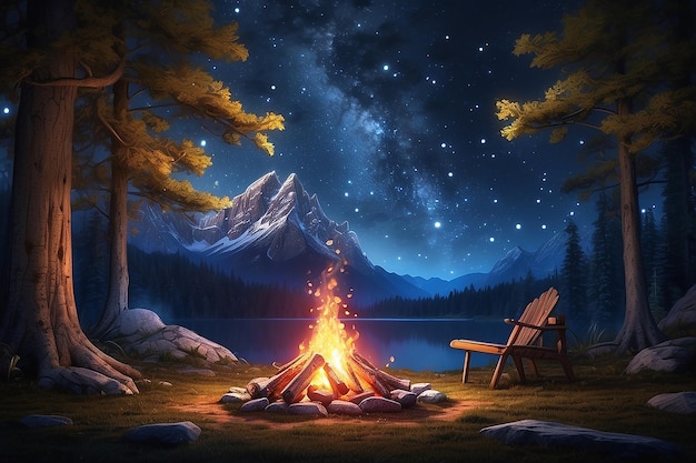 Wanderer sitzen bei einem Lagerfeuer, wandern, campen. Menschen verbringen die Nacht im Sommerlager in der Gesellschaft von Freunden im Wald.