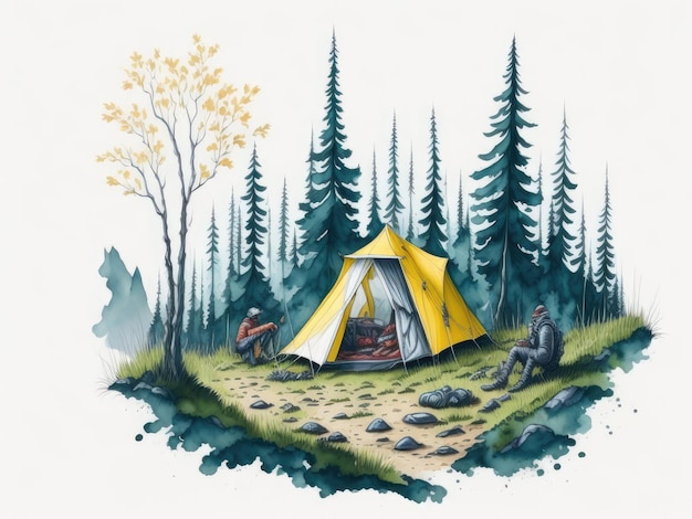Wandern in der Wildnis, Camping im Zelt, ai generativ