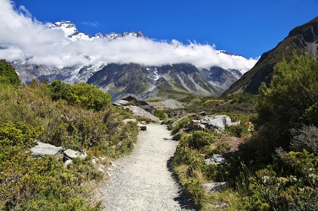 Wandern in Hooker Valley, Neuseeland