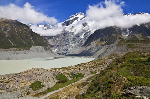 Wandern in Hooker Valley, Neuseeland