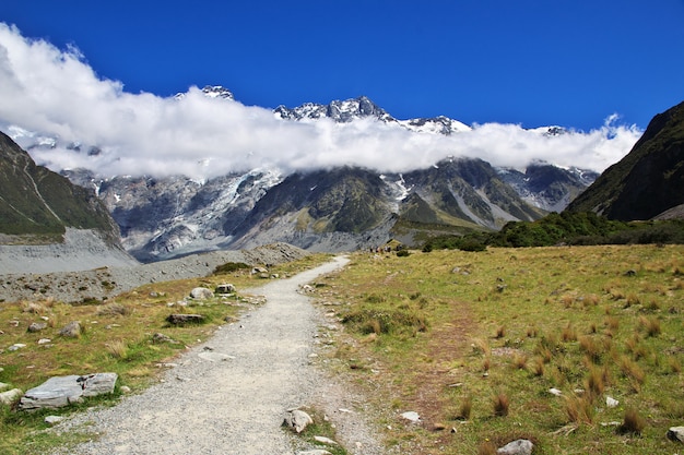 Wandern in Hooker Valley, Neuseeland