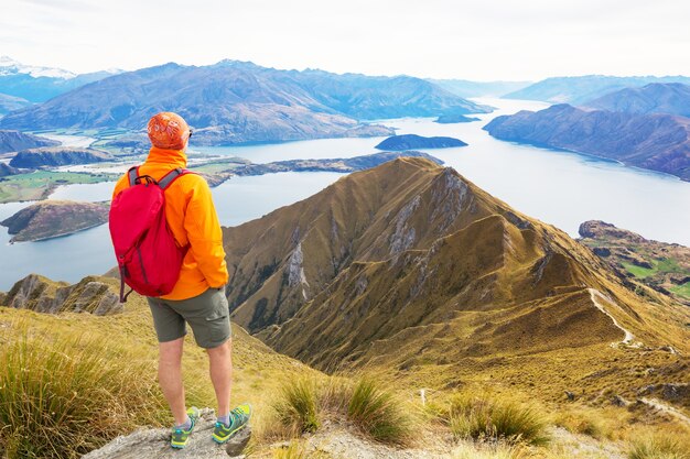 Wandern in Roys Peak. Neuseeland. Lake Wanaka