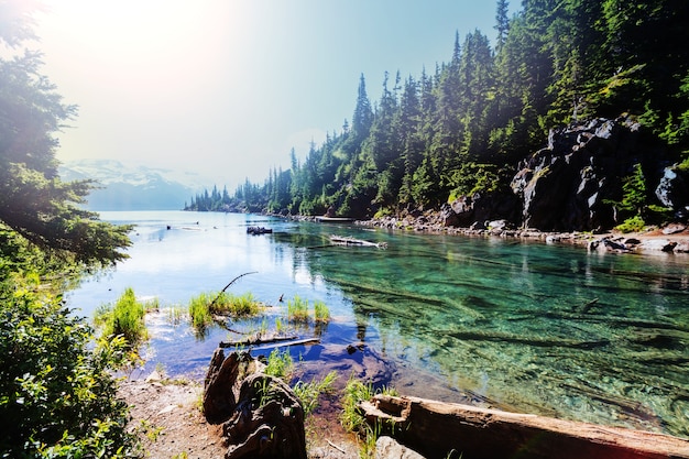 Wandern Sie zum türkisfarbenen Wasser des malerischen Garibaldi Lake in der Nähe von Whistler, BC, Kanada. Sehr beliebtes Wanderziel in British Columbia.