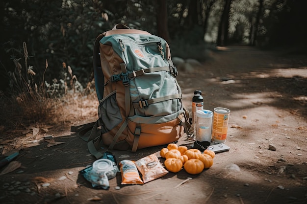 Wanderrucksack mit Kamerasnacks und Wasser für den Erkundungstag