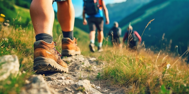 Foto wanderschuhe auf einem bergweg