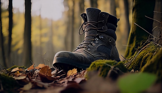 Foto wanderschuhe im wald generative ki